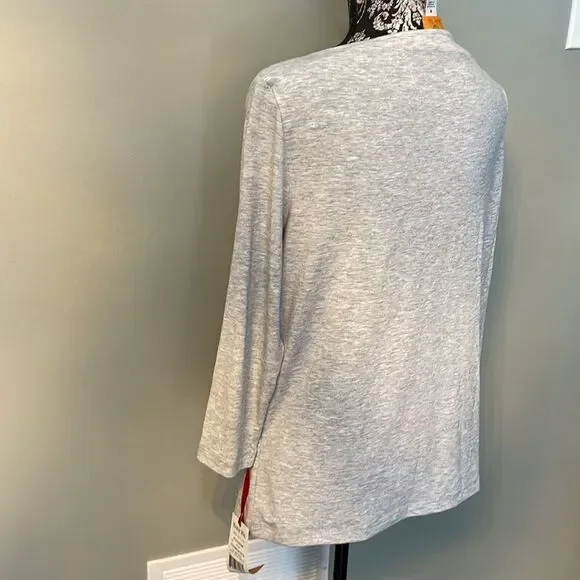 Ruby Rd Embellished Boat Neck Tee-GREY-Medium - Picture 2 of 4